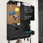 HEKOOLA Key Holder Wall Mount Mail Organizer Key and Mail Holder for Wall Key Hooks with Shelf, Drawer, Chalkboard, Corkboard, Key Hanger Mail Organizer Wall Mounted for Room Entryway Black