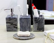 KLEO - Bathroom Accessory Set Natural Black/Grey Stone - Bath Accessories Set of 4 Includes Soap Dispenser, Toothbrush Holder, Utility and Soap Dish