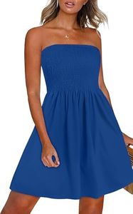 CHICGAL Strapless Dresses for Women Summer Beach Sundress Bandeau Cover Ups Clothing (Solid Rayol Blue1,L)