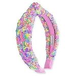 FROG SAC Sequin Knot Headband for Girls, Knotted Hair Bands Accessories for Kids, Sparkly Iridescent Little Girl Headbands, Cute Sequined Hairbands for Tweens Back to School (Rainbow)