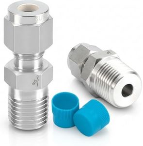 VALVENTO 2Pcs 316 Stainless Steel Compression Tube Fitting 3/8" OD x 3/8" NPT Male Straight Adapter Connector with Double Ferrules for Oil, Chemical, and Natural Gas Connections