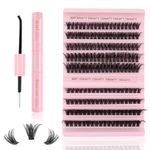 Kiusatig Eyelash Extension Kit 167pcs DIY Individual Eyelashes Kit Cluster Lashes D Curl 8-16mm Lash Extension Kit with Lash Bond Lash Remover Lash Kit Set(60D+80D-8-16Mix Kit)