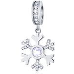 Christmas Crystalized Snowflake Dangle Charm, fit Pandora Bracelet-925 Sterling Silver Clear CZ Wintry Delight Beads, Winter Kiss Charms, Gift for Valentines/Birthday/Family/Friends