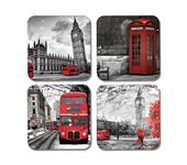 DV DESIGN 4 x Square London Coasters - Red Bus Telephone Box England Map Landmarks Travel Holiday UK Gift #77912