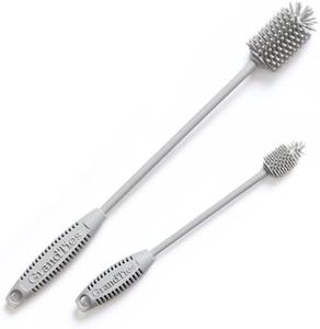 GrandTies Silicone Bottle Cleaning Brush Set | Extra Long Bottle Brush for Narrow Neck Bottle, Water Bottle, Cup, Mug, Blender Bottle, Tumbler, Hydro Flask, Baby Bottle, Wine Glass (Moonlight Gray)