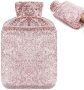 Jsdoin Hot Water Bottle with Luxury Cosy Faux Fur Cover UK, 2L Leakproof Hot Water Bag for Neck, Shoulder Pain and Hand Feet Warmer (Pink)