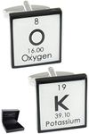 COLLAR AND CUFFS LONDON - PREMIUM Cufflinks with PRESENTATION GIFT BOX - OK - Solid Brass - Periodic Table Chemical Symbols - Square - Black and White Colours