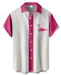 Gwnnb Flamingo Bowling Shirts for Men Flamingo Print Short Sleeve Regular Fit Casual Button Down Beach Shirts