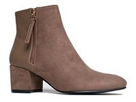 J. Adams Zuma Ankle Bootie – Closed Pointed Toe Low Block Heel Zip Up Boot, Taupe Vegan Suede and Leather, 4 UK