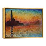 Wieco Art Framed Art Dusk in Venice by Claude Monet Oil Paintings Reproduction Modern Canvas Prints Landscape Pictures Artwork for Home office Decorations Bronze Gold Frame