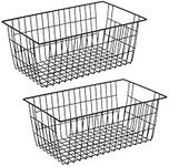 SANNO Wire Organizer Storage Bins Basket Black Farmhouse Large Organizer Bins for Fridge Storage Freezer, Office, Bathroom, Pantry Organization Storage Bins Rack with Handles-Set of 2