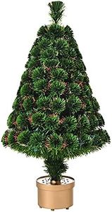 HOMCOM 3FT Prelit Artificial Christmas Tree Fiber Optic LED Light Holiday Home Xmas Decoration Table Decor with Multi-Color Lights, Green