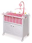 Badger Basket Cabinet Doll Crib with Bedding and Mobile (fits American Girl Dolls), Chevron/White/Pink