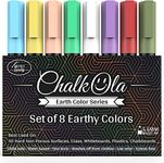 Chalkboard Chalk Markers - Pack of 8 Classic Earth color pens - For Blackboards, Chalkboard, Bistro, Window - Erasable Dry Erase Chalk Ink Pen - 6mm Reversible Bullet & Chisel Tip