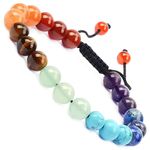 Massive Beads Handmade Gemstone 8mm Round Beads Adjustable Braided Macrame Tassels Chakra Reiki Bracelets (7-Chakra Stones)