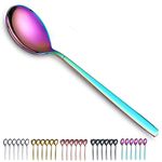 Rainbow Dinner Spoons 6 Pieces, Kyraton 19cm Stainless Steel Titanium Plating Rainbow Table Spoons, Dessert Spoons, Cutlery Spoons Set, Dishwasher Safe.