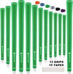 SAPLIZE Golf Grips 13 Pack Standard Size Including Free 15 Tapes, Rubber Golf Club Grips, Green