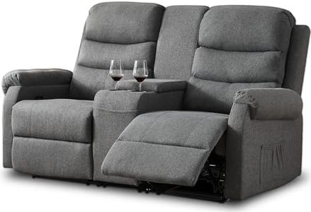 65.7" Loveseat Recliner RV Sofa, Reclining Loveseat with Console, Manual Theater Seating Double Recliners 2 Seater with Cup Holder, Wall Hugger Recliners for Small Space (Grey, 65.7in)