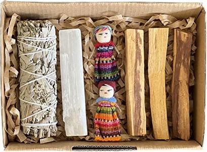 Pangolin House Gift Set Cleansing Kit sage Smudge Sticks Palo Santo Wood, Selenite Healing Crystal & Worry Dolls. Peace and Calm Provides Clarity Clears Blocked Energy Helps Access Your Intuition