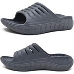 KuaiLu Mens Recovery Walking Sandals Sport Comfortable Arch Support Cushion Athletic Slides Orthotic Plantar Fasciitis Wide Width Thick Sole Sandles Open Toe Slip On Slipperss Dark Grey Size 11
