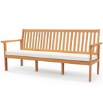 RELAX4LIFE 64’’ Outdoor Bench Acacia Wood - 3-Person Patio Bench w/Slatted Backrest, Armrests & Removable Seat Cushion, Wooden Front Porch Garden Bench for Poolside Balcony Backyard, 1200 LBS Capacity