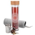 Navaris Glass Water Bottle 500ml - Double Wall Borosilicate Glass Tea Bottle with Stainless Steel Infuser, Bamboo Lid, Non-Slip Neoprene Sleeve (Grey)