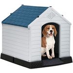 BestPet Dog House Big Dog House Plastic Dog Houses for Small Medium Large Dogs High All Weather Dog House with Base Support for Winter Tough Durable House with Air Vents Elevated Floor (25Lx27Wx28H)