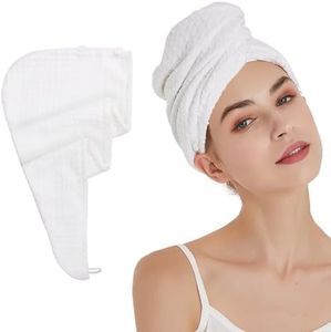 MaopaoBeauty Microfiber Hair Towel Wrap for Women and Men | 1 Pack | Bathroom Essential Accessories | Quick Dry Hair Turban for Drying Curly, Long & Thick Hair (White, 1PCS)