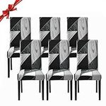 Jaotto Dining Chair Covers Set of 6,Stretch Chair Covers for Dining Chairs,Chair Slipcovers Protector Removable Spandex Washable High Back Dining Chair Covers for Kitchen Banquet(Black Geometry,6PC)