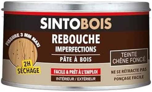SINTOBOIS - Rebouche Petits Trous - Pâte à Bois - Prêt à l'Emploi - Sec en 2h - Formule Solvantée - Intérieur et Extérieur - Ne se Rétracte pas - Chêne Foncé - Technique Professionnelle - 250 g