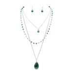 Bocar Dainty Layered Necklaces for Women Trendy, 3 Layer Long Chain Crystal Pendant Beaded Necklace Earrings Jewelry Gift set (NK-10036-dark green)