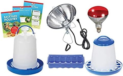 Double-Tuf Chicken and Poultry Starter Kit with Heat Lamp, Light Bulb, Feeders, Waterer, and Guide Book for Backyard Outdoor Chick Farmers (Item No. DTBPKIT)