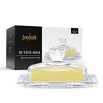 JoyJolt Clear Glass Butter Dish with Lid - Fancy Butter Stick Holder Wide Butter Dish for 4oz Sticks. Vintage-Style Covered Tray for Cute Farmhouse Butter Container Aesthetic.