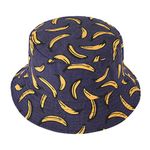 ZLYC Unisex Cute Fruit Print Bucket Hat Summer Fisherman Cap (Banana,Navy)