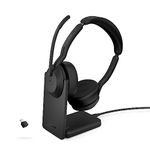 Jabra Evolve2 55 Stereo Wireless Headset with Charging Stand - Jabra AirComfort Technology, Noise-Cancelling Mics & Active Noise Cancellation - MS Teams Certified, Works with Other Platforms - Black