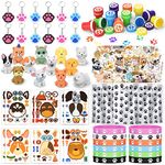 122Pcs Dog Themed Party Favors, Dog Theme Birthday Party Supplies Include 12 Dog Party Favor Bags, 12 Dog DIY Face Stickers, 12 Dog Keychain, 12 Mini Puppy Toys and 50 Dog Stickers for Puppy Party