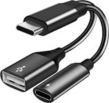 USB C to USB Adapter with Type C Charging, 2 in 1 Type C 3.0 OTG Splitter with 60W PD Fast Charge Compatible for Galaxy S23 S22 S21 Note 20/10,Switch,LG V40 V30 G8, Pixel4 XL,Google TV 2020 (2, Black)