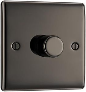 BG Electrical Intelligent Single Wall Dimmer Switch, 2 Way, Raised Profile, Round Edges, Nexus Metal, Black Nickel, 200W, NBN81