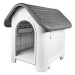 Mighty Plastic Dog Cat Kennel House Weatherproof For Indoor And Outdoor Pet Shelter Blue + Grey (Grey)