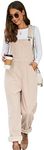 Flygo Corduroy Overalls for Women Loose Fit Adjustable Straps Long Bib Pants Wide Leg Corduroy Jumpsuits with Pockets(Beige-XXL)