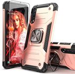 IDYStar Galaxy A50 Case with Tempered Glass Screen Protector, Galaxy A50S Case,Hybrid Drop Test Cover with Card Mount Kickstand Slim Fit Protective Case for Samsung Galaxy A50/A30S/A50S (Rose Gold)