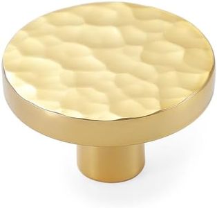 KOPPALIVE 5-Pack Modern Gold Cabinet Knobs, Hammered Solid Brass Drawer Knobs, Round Dresser Drawer Pulls and Handles, Kitchen Cabinet Hardware, Diameter 1-3/16 Inch