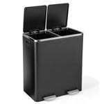 GiantexUK 60L Double Rubbish Bin, 2x30L Stainless Steel Recycling Kitchen Pedal Bin with Removable Buckets & Soft Close Lids, Dual Compartment Step on Waste Can (Black)