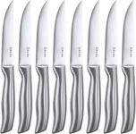 D.Perlla Steak Knife Set, Straight Edge Steak Knife Set of 8, High Carbon Stainless Steel Steak Knives Never Need Sharpening, One Piece Design & Hollow Handle, Professional Cutlery Set