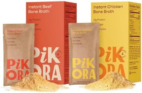 Pikora Bone Broth Sample Pack (2-Pack) | Chicken & Beef Instant Powdered Mix | 10-11g Protein, 45-50 Calories per Serving | Gluten-Free, Collagen-Rich, Keto & Paleo Friendly | 8 Sachets Total