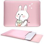 Cute Bunny Laptop Sleeves 13 Inch, Pink Faux Leather Cover Case for Women Girls, Compatible with MacBook Air 13" 2018-2024/MacBook Pro 13" 2016-2024