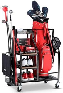 FHXZH Golf Bags Storage Garage Organizer Golf Bag Stand for Golf Bags, Clubs, Balls, Golf Equipment Accessories, Golf Bag Storage Rack with Wheels for Garage, Club, Basement (1 Golf Bag Organizer)