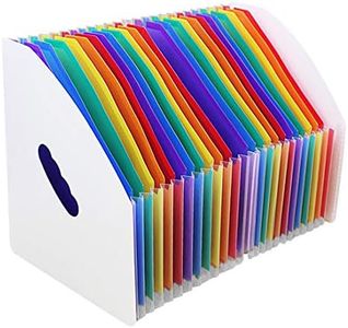 SAYEEC 24 Pockets Accordion File Organizer Upright Desktop Magazine Holder A4 Document File Holder Letter Size Stand Expandable Filling Box for Office White Cover