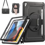 Timecity Case for iPad 9th/8th 7th Generation Case 10.2 inch, Full-Body Protective Case with [Screen Protector] Rotate Stand Hand/Shoulder Strap, Pen Holder for iPad 9/8/7 Gen 2021/2020/2019 Black