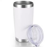 Cool Yoleb 20 oz Tumblers Stainless Steel Tumbler with Lid Double Wall Vacuum Insulated Coffee Mug 20oz Powder Coated Cup for Hot and Cold Drinks (White, 1 pack)